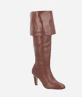 BOTA OVER THE KNEE EM COURO CAFÉ E SALTO ALTO FINO