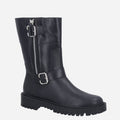 BOTA MONTARIA DE CANO MÉDIO EM COURO PRETO COM DETALHES BIKER
