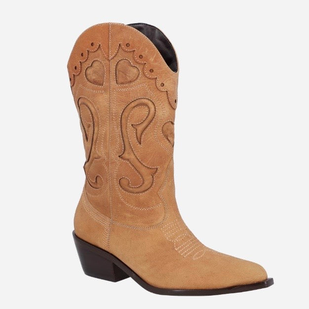 BOTA COWBOY BORDADA EM COURO ESTONADO MARROM AMARULA